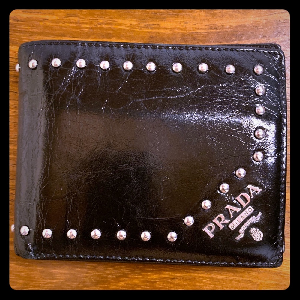 Black Studded Calfskin Prada Wallet